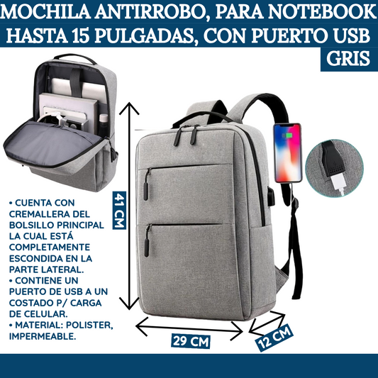 Bolso Mochila Antirrobo Conector Usb